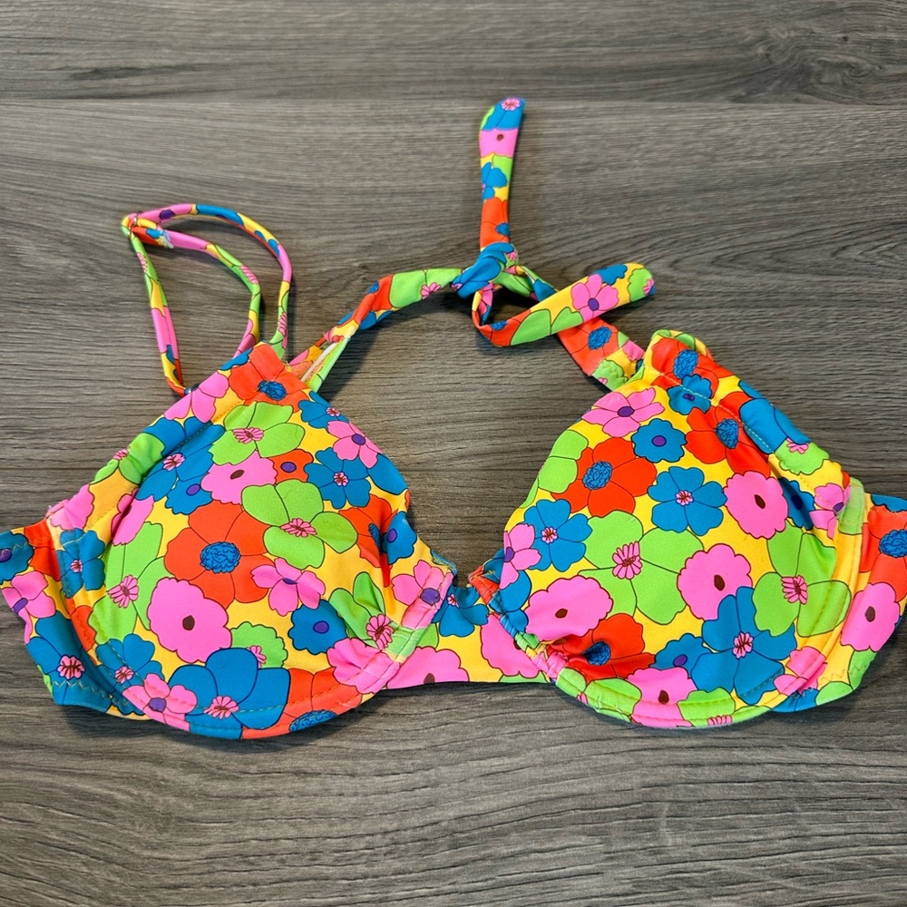 SHEIN Neon Floral Underwire Bikini Top - Pink, Green, Blue, Orange